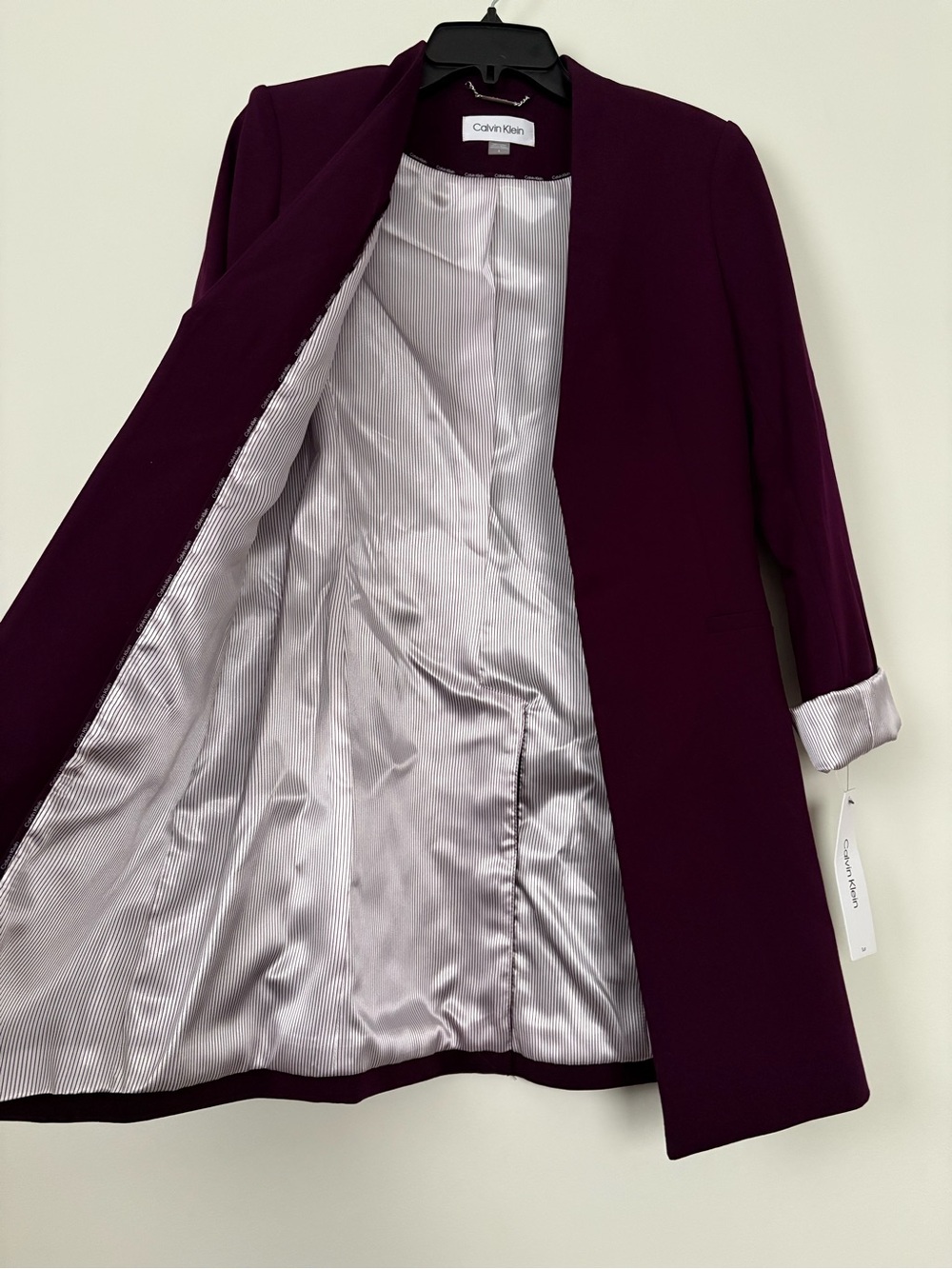 Calvin Klein Plum Longline Open Front Blazer Women’s 4 NWT